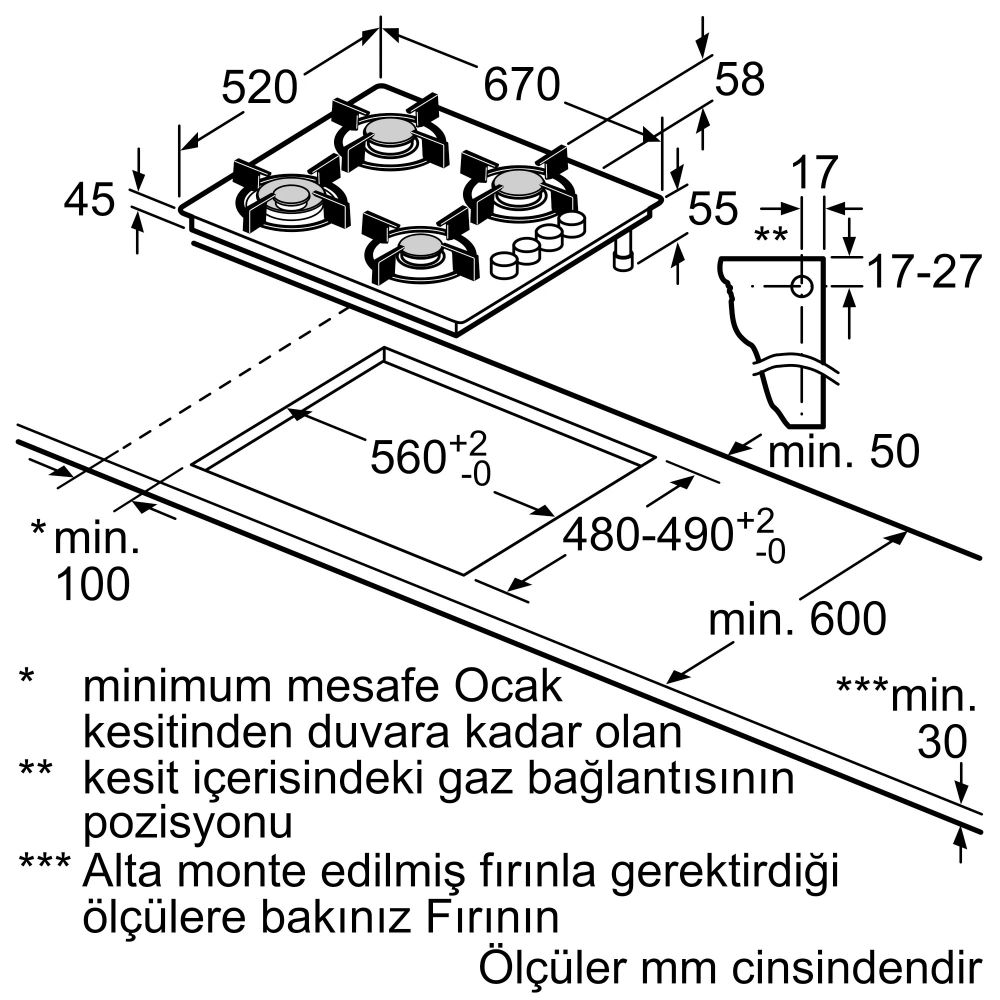 BOSCH POH7C2O12O Gazlı Ankastre Ocak Beyaz (İZMİR VE MANİSA TESLİMAT)