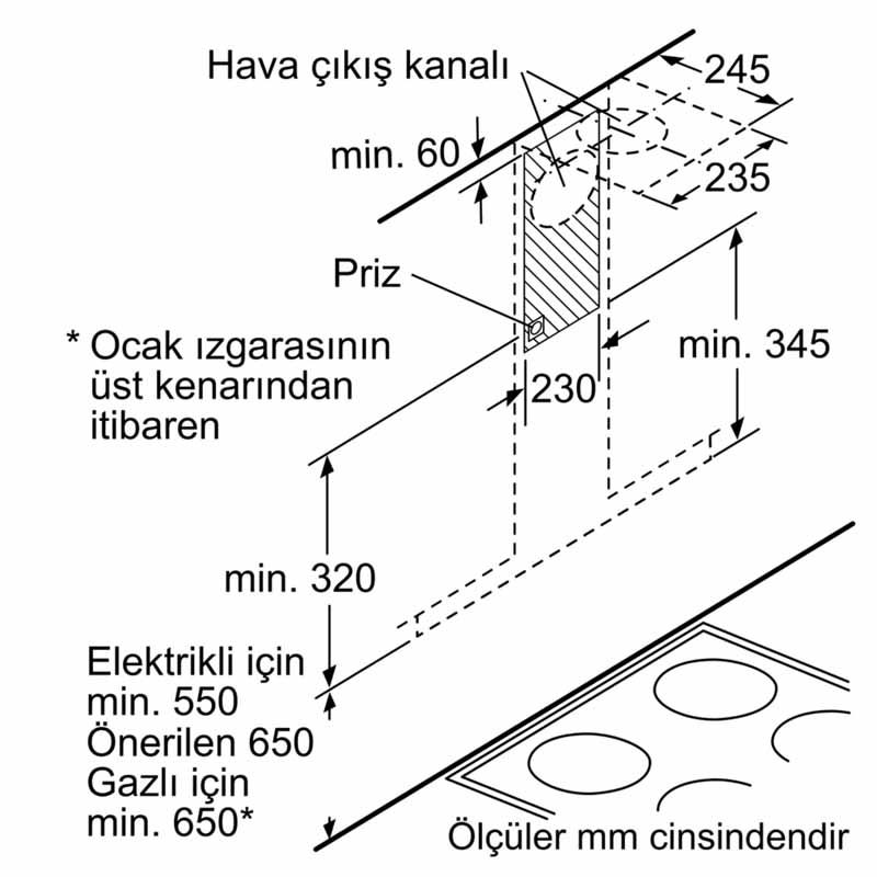 Duvar Tipi Davlumbaz 60 cm Cam dekor DWG66CD60T (İZMİR VE MANİSA TESLİMAT)