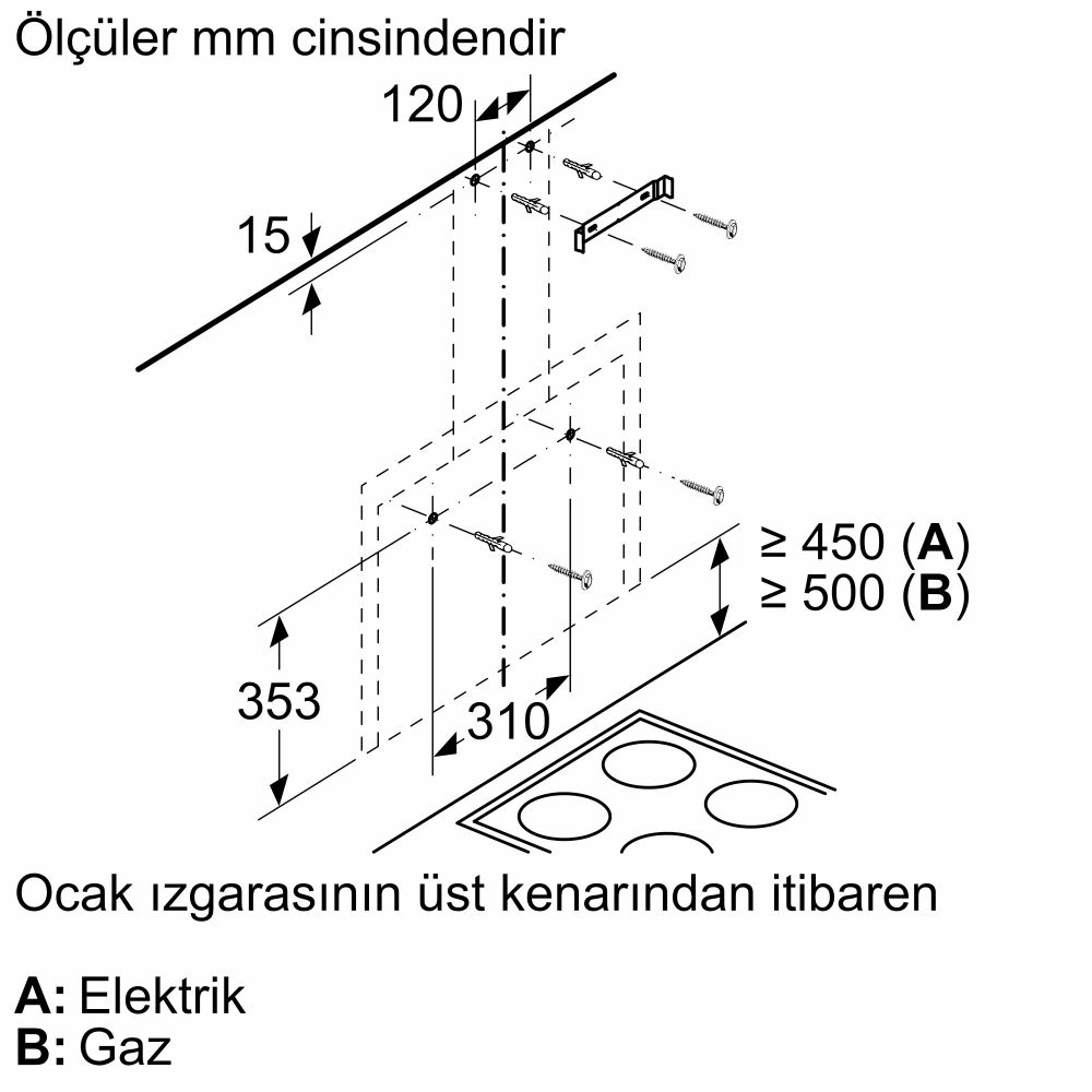 Serie | 4 Duvar Tipi Davlumbaz 60 cm clear glass dark silver printed DWF65AJ70T (İZMİR VE MANİSA TESLİMAT)